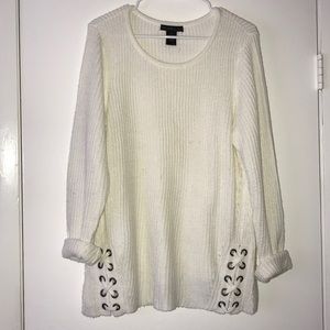 White fluffy sweater with lace up